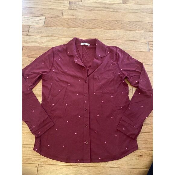 Marine Layer women's maroon heart patterned button down cotton pajama top sz SM - Picture 1 of 9